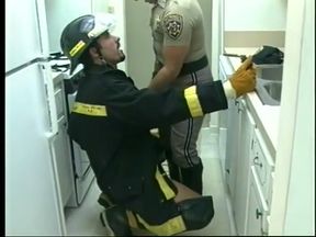 Gay fireman sucks a cock of a police officer