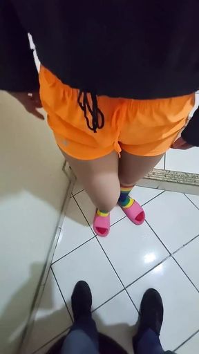 Friend From the Building Loses Bet and Gives Blowjob on Stairs