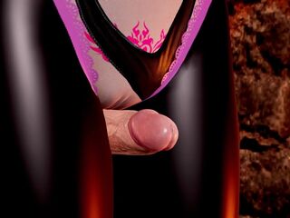 Sexy Succubus with Large Bazookas in Oil - Thighjob Teasing for Large Weenie in Leather Leggings, POV Staircase Doggy Style Sex