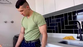 Muscle worshipper worships throbbing veiny cock flexing raw
