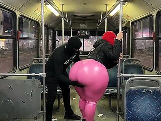 Large Butt Beauty in Ebony Panties Gets Crammed in the Bus and Ends in Ebony Strap