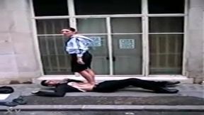 Amateur GF tramples on lucky guy's cock in public