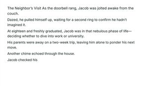 The Neighbor&#039;s Visit as the doorbell rang, Jacob was jolted awake from the couch