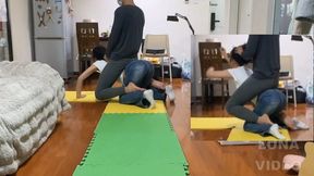 Ponyplay and ride on jeans ponygirl and crawling in home #AS011