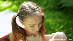Cutie Orgasms on a Bench