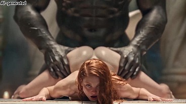 【AI生成(AI-generated)】橙色卷发女神与巨神的交欢(The sexual union of the orange-haired curly-locked goddess and the titan.)