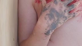Amateur teen playing with paint and stripping