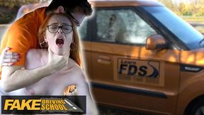 Fake Driving School - British ginger babe Ella Hughes gets pounded during driving lessons