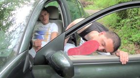Aazing risky exhib sneaker humiliationin the car