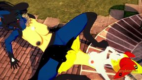 Furry yuri Pokemon characters engage in naughty scissoring