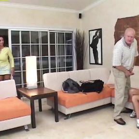 Young blonde likes to play hard with her stepmom and old man