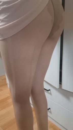 Nylon on bare pussy and ass