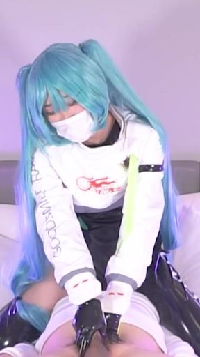 Key moment from &quot;Face sitting with Leggings, Hatsune Miku Race queen cosplayer, hentai japanese shemale cosplay 10&quot;