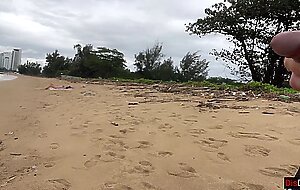 Babe can i cum on your tits? - public cock flashing on the beach