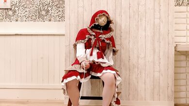 Petite Japanese cosplay wife screams alone with electric massager
