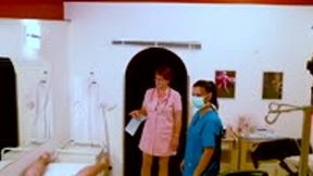 Anal examination with the young apprentice and the mature head nurse