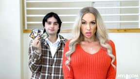 Fake-boobed blonde mature Anna Kolba jumps on a young dick
