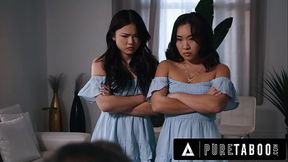 PURE TABOO Asian Stepsisters Lulu Chu &amp_ Kimmy Kimm Fulfill Their Stepdad'_s Doppelganger Fantasy