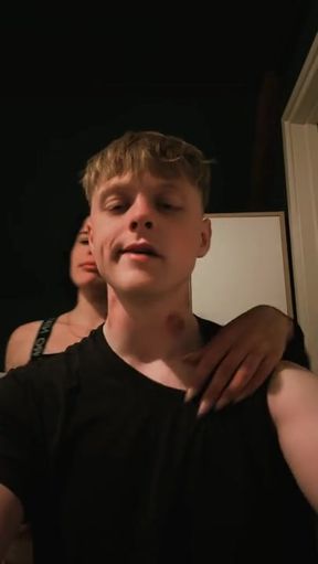 Slim athlete gives a solo blowjob