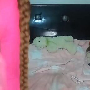 Stuffing a huge sex toy into my little clitoris