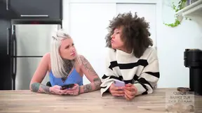 Blonde stepdaughter and ebony bestie get interracial anal from hunk stepdad