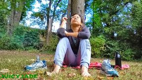 Petite Asian smokes outdoors in barefeet volume 54 Non Nude ****wmv****