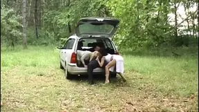 Threesome in the Wood: a Big Cock for 2 Sluts