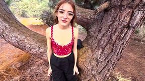 Latina teen met a guy in the woods and had sex with him in there POV
