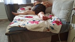 A stepmom with a big round ass, a hairy cunt and huge tits staged a sex show