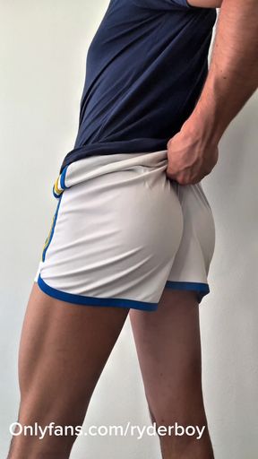 Soccer Jock Gets Home Horny White Shorts HUGE UNCUT DICK Jerk Off &amp; BIGGEST CUM