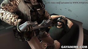 3d cartoon soldier gets pounded in the backside by an dark stud