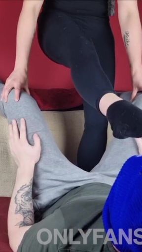 Ballbusting Trampling with Amateur Feet in Black Socks