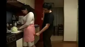 Asian MATURE BABE seduces innocent son in the kitchen