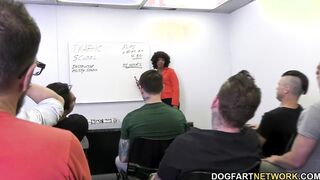 Misty Stone giving bj to 10 men until they cum