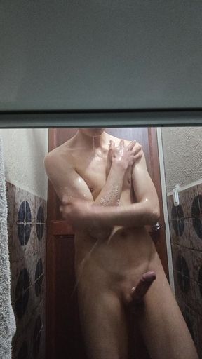 Stepson takes a shower at his stepmother's house.