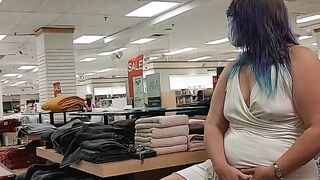 Blue Hair mom into White Mastrubates inside Busy Store