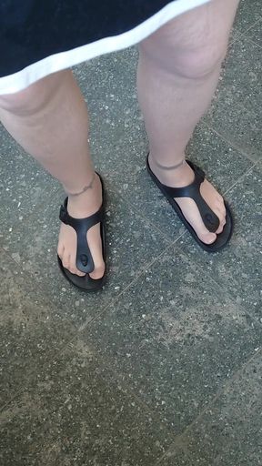 Birkenstocks and Nylon Feet in the Stairwell