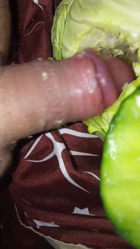 Fucking a cabbage and a cucumber at the same time