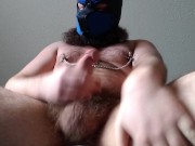 Chubby Hairy Pup Cums With Clamps On