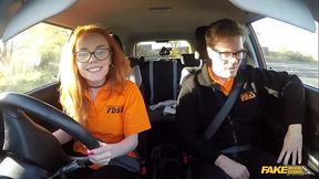British ginger babe Ella Hughes gets her perfect pussy fucked during driving lesson