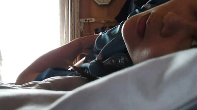 Big breasted Japanese woman masturbates after waking up