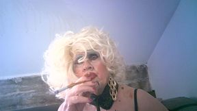 Tragic bimbo slag Sarah Shitcunt Millward fucks herself with a cigarette holder, then  smokes with it