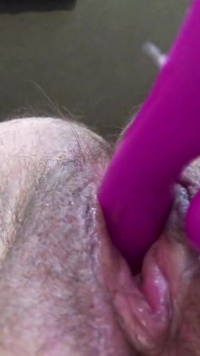 Fucking me wet hairy creamy pussy with rabbit vibrator