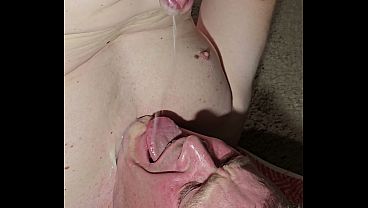 Messy self-facial with cum swallow