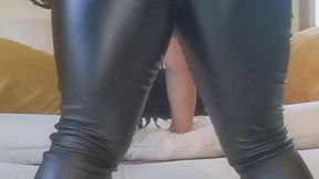 Spanking My Ebony ass with My favorite paddle in tight Black Leather Pants - wonderful slapping sound!