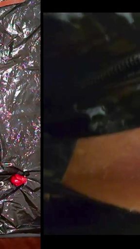 Jaw-dropping moment from &quot;Session in the pillory with Latex Catsuit, PA Chastity, Giant Didildo and Estim&quot;