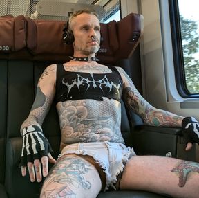 Train ride in short shorts and cropped top