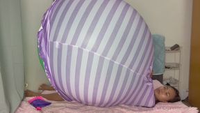 Looner Camylle Stuffs Her Striped Belly With Huge Balloons And Pumps Them To Pop