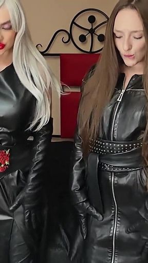 Leather, Latex and Glove Fetish, Lesbian Sex, Peeing in Glasses
