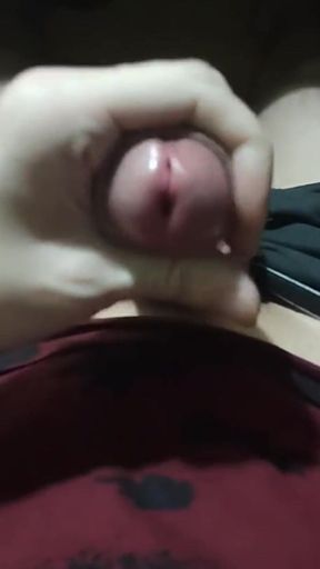 Guy Masturbates His Dick on a Chair, Moans and Pours Cum on Himself